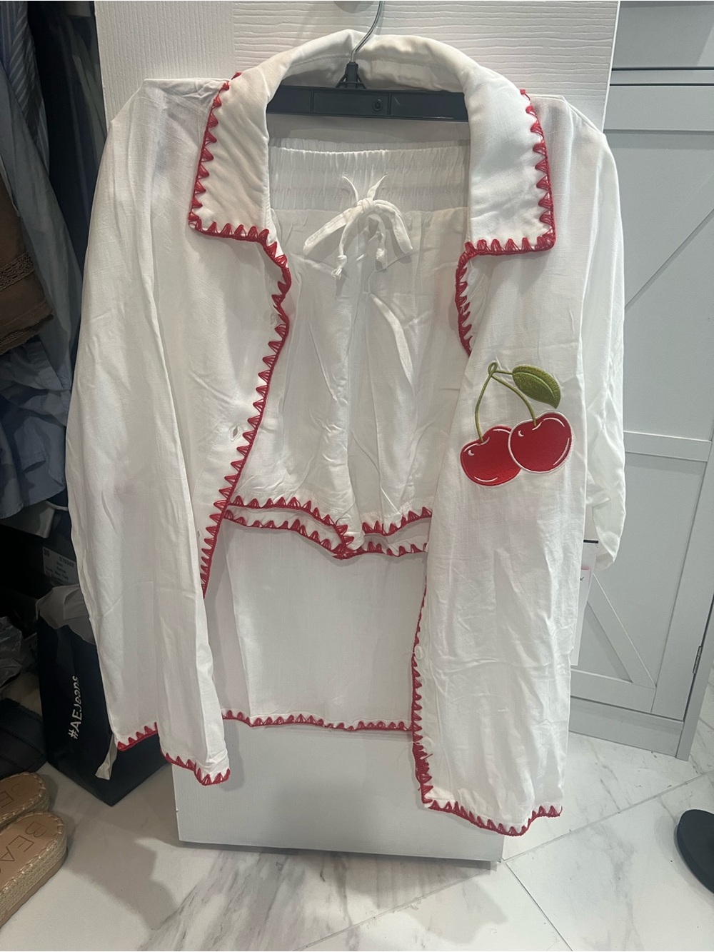 Betsey Johnson White Top with Red Crochet Trim